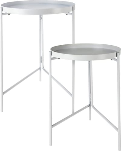 Home & Styling Bijzettafels/plantenstandaards - 2-delig - wit - metaal - D31 x H38 cm/D36 x H45 cm