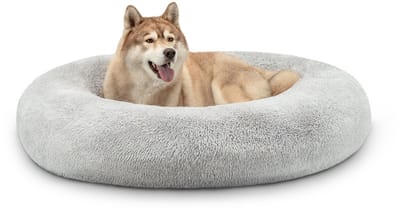 lionto Donut hondenbed, zacht pluche & verhoogde rand 120 cm lichtgrijs