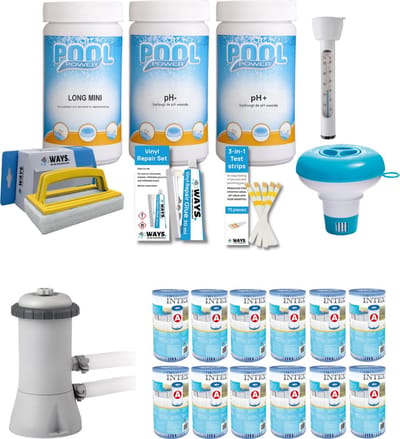WAYS - Zwembad Onderhoud - Pakket Medium & Filterpomp 2271 L/u & 12 Filters Type A
