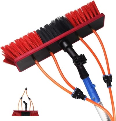Reinigingsborstel Telescoopstang - Raamwisser Stok - Ramen Schoonmaken - Waterdoorvoer Slang - 7 meter - Zilver