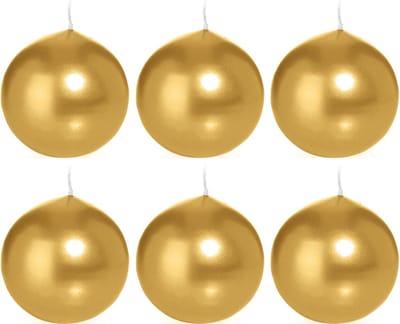 Trend Candles Bolkaars glad - 6x - goud - 7 cm - 16 branduren - ronde kaarsen