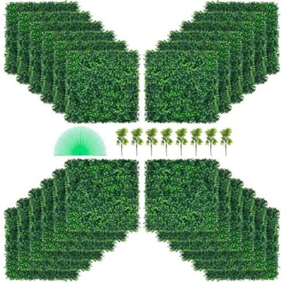 VEVOR Kunstmatig Buxus Hegpaneel, 24 Stuks, 50,8 x 50,8 cm, Kunstmatige Heggen, Kunstmatige Buxusomheining, Nep Klimop Realistisch Effect Groene Plastic Decoratie Voor Tuinen en Werven, 4 cm Dikte