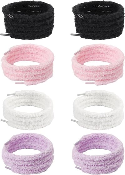 4 Paar Pluche Schoenveters Set Zwart Wit Roze Paars Scheurbestendig Universeel voor Kinderen en Volwassenen
