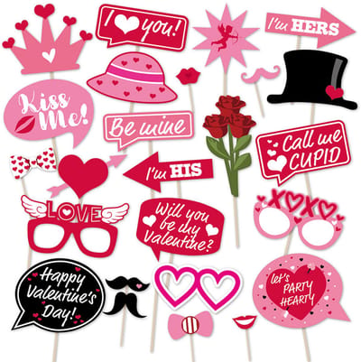 LUQ – Valentine Foto Props – Fun – 25 Stuks – Wit-Goud – Luxe Romantische Valentijn Decoratie – Instant Vibes