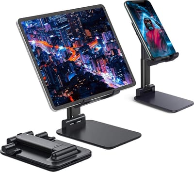 Telefoonhouder Bureau - Telefoonstandaard - Opvouwbaar - Verstelbaar - Anti Slip - Voor Bureau en Bed - Universeel - Zwart