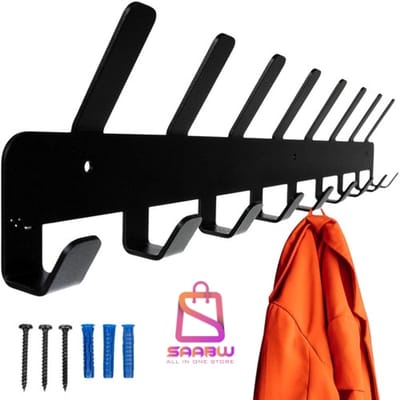 Zwarte Wandkapstok met 17 Haken – Wandhanger van Gepoedercoat Staal – Inclusief Bevestigingsmateriaal – 48 cm – kapstok – Kapstokken – RVS – Metaal – 05953