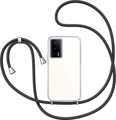 Hoesje met Koord geschikt voor Xiaomi Poco F5 Pro - Back Cover Siliconen Case Transparant Hoes Zwart