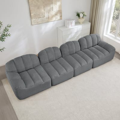 Modulaire Loungebank 4-Zits - Diepe Zit - Grijze Teddy Sofa - Flexibel Modulair Design