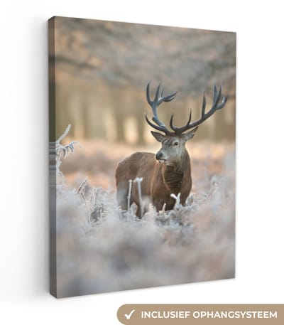 Canvas schilderij 30x40 cm - Wanddecoratie Hert - Dieren - Winter - Muurdecoratie woonkamer - Slaapkamer decoratie - Kamer accessoires - Schilderijen op canvas