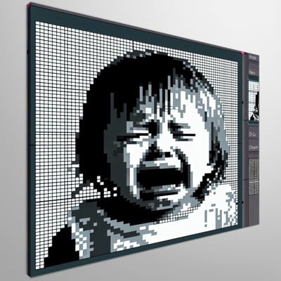 Pixel art huilend kind schilderij | Emotionele tranen van een kind, vereeuwigd in pixelkunst | Kunst - 40x40 centimeter op Canvas | Foto op Canvas