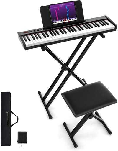 COSTWAY 61 keyboard elektropiano, digitaal toetsenbord met toetsenbordstandaard en kruk, bluetooth-MIDI, elektronische digitale pianoset voor kinderen en volwassenen, draagbare muziekinstrumentset