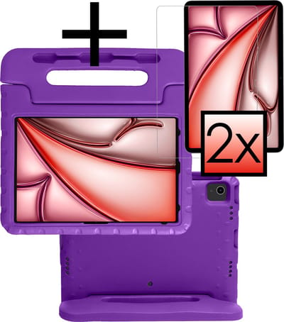 Hoes - Geschikt voor Apple iPad Air (2024/2025/2026) - 13 inch - Met 2x Screenprotector - Kinderhoes Shockproof Bumper - Kidsproof Case - Tablet Hoesje - Kinder Cover - Paars