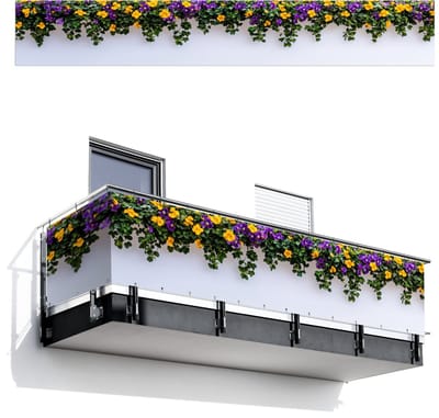 Balkonscherm 500x75 cm - Balkonposter Bloemen - Muur - Geel - Paars - Balkon scherm decoratie - Balkonschermen - Balkondoek zonnescherm