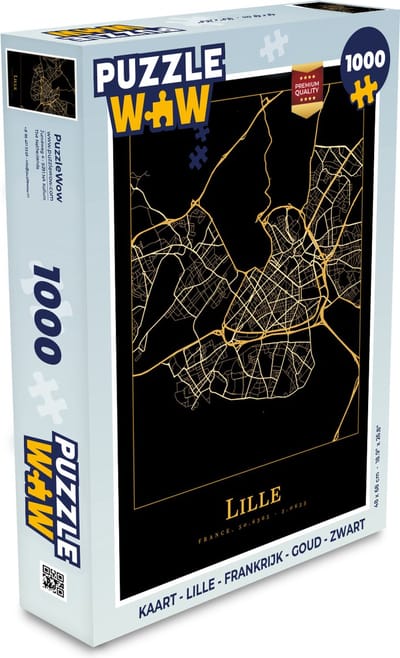 Puzzel Kaart - Lille - Frankrijk - Goud - Zwart - Legpuzzel - Puzzel 1000 stukjes volwassenen
