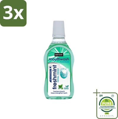 3 x Sence - Fresh Freshmint - Mondwater - Fris & Muntig - 500 ml - Grootverpakking - Mondwater - Mondverzorging - Frisse Adem - Tandplak - Mondgezondheid