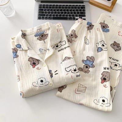 Pyjama's voor Dames in Grote Maten, Pyjama Set met Cartoonprint, Top met Lange Mouwen + Broek, Huiskleding, Huidvriendelijke Pyjama Set, Vest 4XL gray