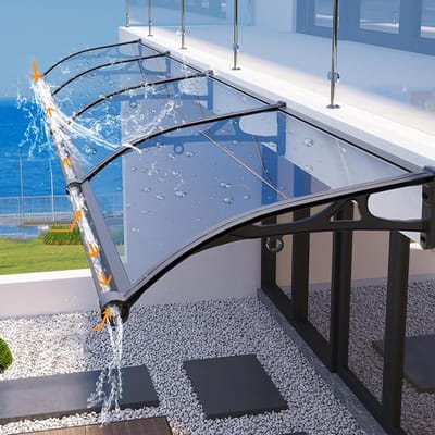 Deurdak Luifel - Regenbescherming Entree - Toegangsdeur Beschermen - Automatische Waterafvoer - 100 x 180 cm - Zwart Transparant