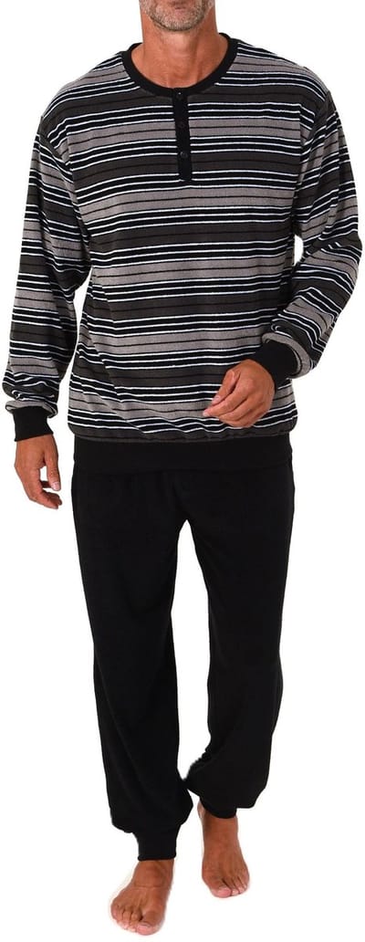 Heren pyjama in badstof met manchetten in een stijlvolle blokstreep-look - ook in oversize