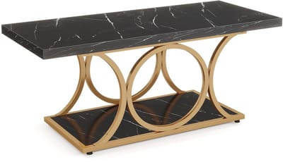 Salontafel - Koffietafel - Bijzettafeltjes woonkamer - Voor woonkamer - 2-laags - Zwart Kunstmarmer, hout