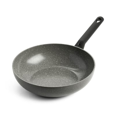 BK Granite Ceramic keramische wokpan 28cm - 3.7l - inductie wokpan - zonder deksel - ovenbestendig tot 160 graden - koudgreep - PFAS-vrij - Grijs