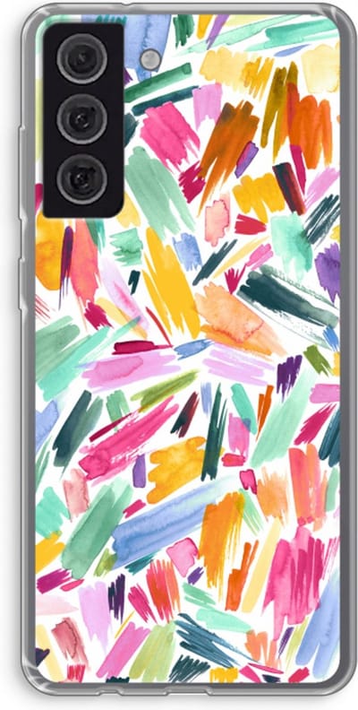 Hoesje geschikt voor Samsung Galaxy S21 FE hoesje - Watercolor Brushstrokes - Soft Cover Telefoonhoesje - Bescherming aan alle Kanten en Schermrand