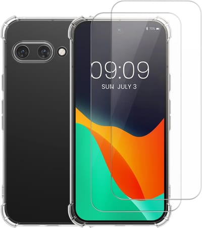 kalibri telefoonhoesje geschikt voor Google Pixel 9a hoesje - Smartphone case met 2x screenprotectors - Mobiele telefoon cover in transparant
