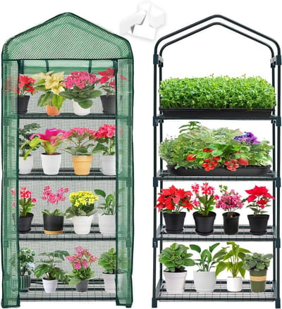 Mini Kas Binnen en Buiten met 4 Lagen Plantenrek en PE Hoes