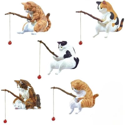 5 stuks Creatieve Kat Vissend Hars Beeldje, Schattige en Helende Aquarium Bureau Decoratie 5pcs