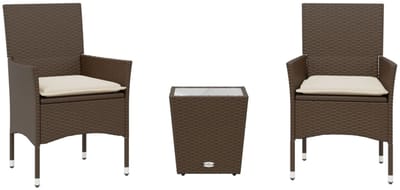 Balkonset 2 personen - Tuinset - Bistroset - Weerbestendig - 3 delig - Tuintafel en 2 stoelen - 2 personen - PE-rattan en gepoedercoat staal - Bruin