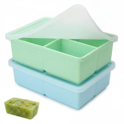 2 stuks Souper Cube siliconen vriesvorm met deksel, siliconen vriesbakje, vriezer, grote ijsblokjesvorm, 4 vakken, soep, vriezer, vriescontainer voor soep, bouillon, saus