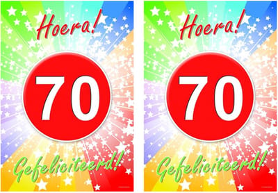 Bellatio Decorations verjaardag deurposter - 2x - 70 jaar - 59 x 42 cm - leeftijd feestartikelen