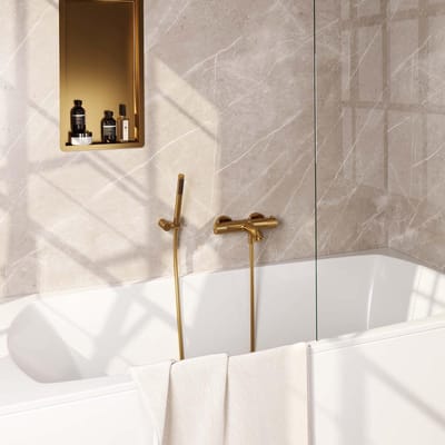 Brauer Gold Carving Opbouw Baddouche Thermostaatkraan - Wandhouder - Staaf - Doucheslang - Handdouche - Goud Geborsteld Pvd