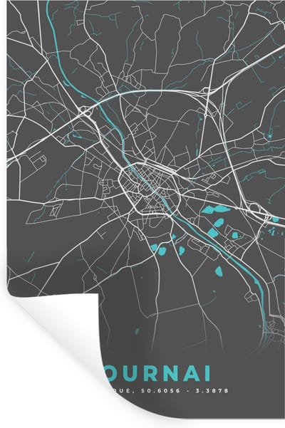 Muurstickers - Sticker Folie - Kaart – Plattegrond – Stadskaart – Tournai – België - Grijs - 20x30 cm - Plakfolie - Muurstickers Kinderkamer - Zelfklevend Behang - Zelfklevend behangpapier - Stickerfolie