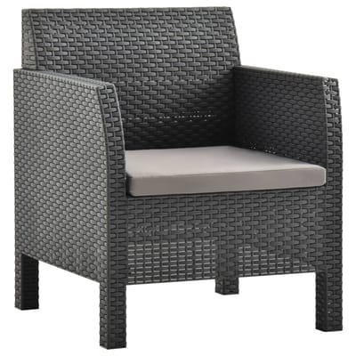 vidaXL - Tuinstoel - met - kussen - antraciet - 63x65x76 - cm - PP - rattan