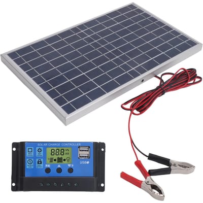 Panneau Solaire 10W 12V Polycristallin IP65 Étanche Portable Contrôleur de Charge Solaire 30A pour blue