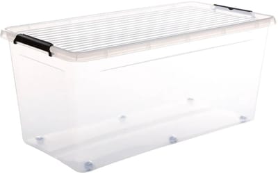 5Five opberg kist met deksel - Clip Box - 75 liter - 76 x 39 x 35 cm - kunststof - transparant - met wielen