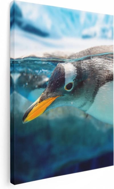 Artaza Canvas Schilderij Pinguïn Onderwater - 30x40 cm - Klein - Wanddecoratie Zee - Muurdecoratie Dieren - Kamer Accessoires