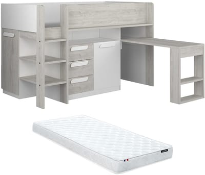 Vente-unique Combinatiebed hout natuurlijk licht 90 x 200 cm