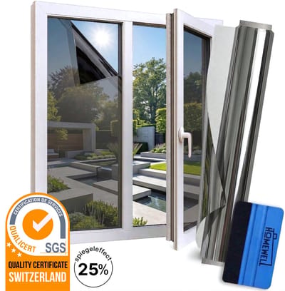 Homewell® Zonwerende Raamfolie - 120x300cm - Isolerend - Statisch & Herbruikbaar - Tegen Hitte & Inkijk - HR+ Geschikt – 25% Spiegeleffect Zwart
