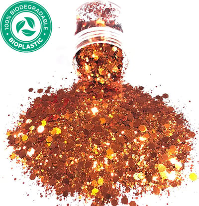 GlittersXL - Chunky Glitters (Oranje Rosé goud) Biologisch afbreekbaar [Volume 8g - Festival Jewels Glitter Outfit Lichaam en Gezicht - Make-up Diamond Dots Face Body - Diamantjes Strass Steentjes - Kinderen Volwassenen Dames Makeup Tattoo Roze Gold