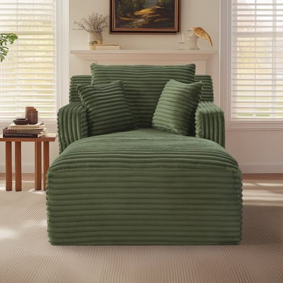 Wishdor - Chaiselongue Bank - Comfortabele Schuimvulling En Pocketveren - Modern Ontwerp - Voor Woonkamer Of Kantoor - Ribstof - Groen