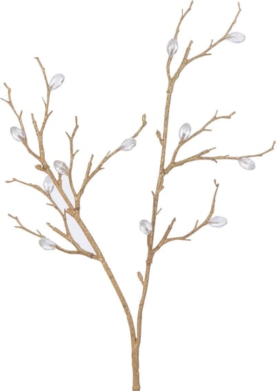 J-Line decoratie Tak Stenen - kunststof - goud/transparant - 24 stuks