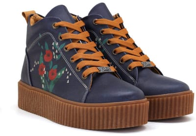 Goby Dames Veterboots – Bloemenillustratie – Handgemaakt – Premium Kwaliteit – Maat 39