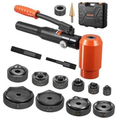 VEVOR stripgereedschapset, 15 t hydraulische stripgereedschapset, 12,7 tot 101,6 mm KO-gereedschapset, gatmaakgereedschap, KO-gereedschapset met 10 matrijzen voor metalen schakelkasten, schakelkasten