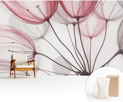 Wallfluent Behang - Bloemensilhouetten Muurbehang - 416x254 cm - Roze Behang - Voor liefhebbers van rust en natuur - Behang Voor de slaapkamer, woonkamer en kantoor - Wandbekleding Bloemen en planten
