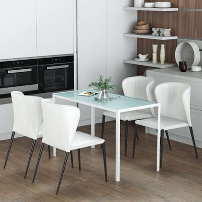 REDOM Eettafel 120x60x75 cm van gehard glas en metaal, modern rechthoekig ontwerp, compact voor 4 personen, wit