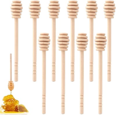 Pack of 10 Wooden Honey Sticks Mini Honey Spoon, Honey Spoon, Honey Spiral, Honey & Syrup Doser Drip Free and Spill - ShopVlot