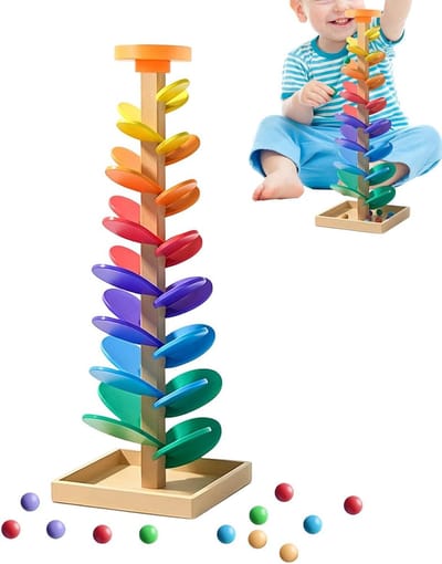 Knikkers Race - Regenboogtoren Sorteerspeelgoed - Kleuren Leren - Interactieve Muziekboom - 30 x 37.5 x 4 cm - Regenboog