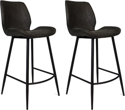 Bronx71® Industriële barkruk Barrel antraciet eco leer 69 cm - Barkrukken set van 2 - barstoel