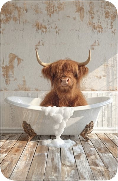 WC mat 40x60 cm - Antislip - Schotse hooglander - Badkuip - Vintage - Koe - Toiletmat - Vloermat - Douchemat - Toilet tapijt - Toiletmatten